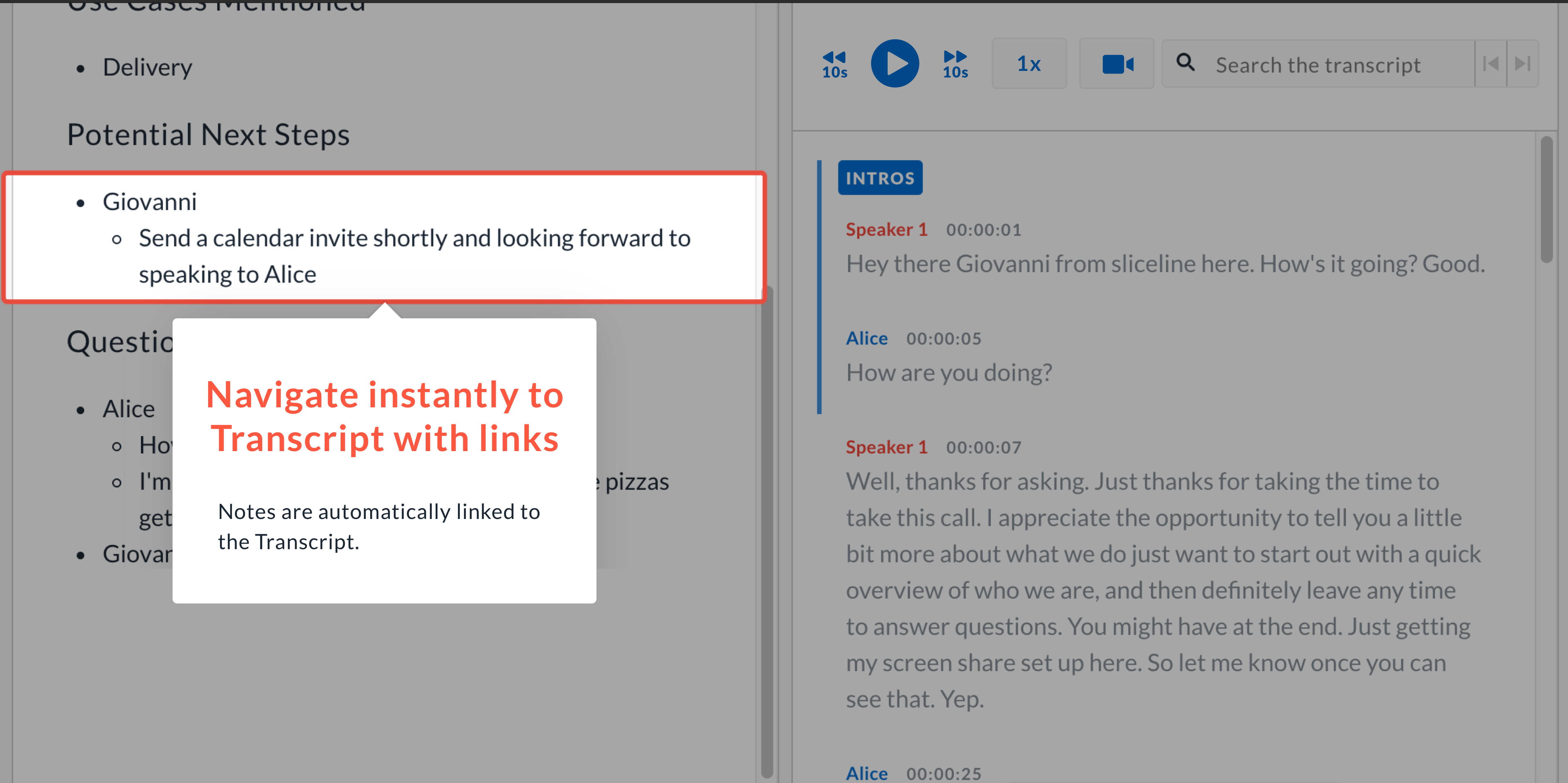Manual Notes linked to Transcript