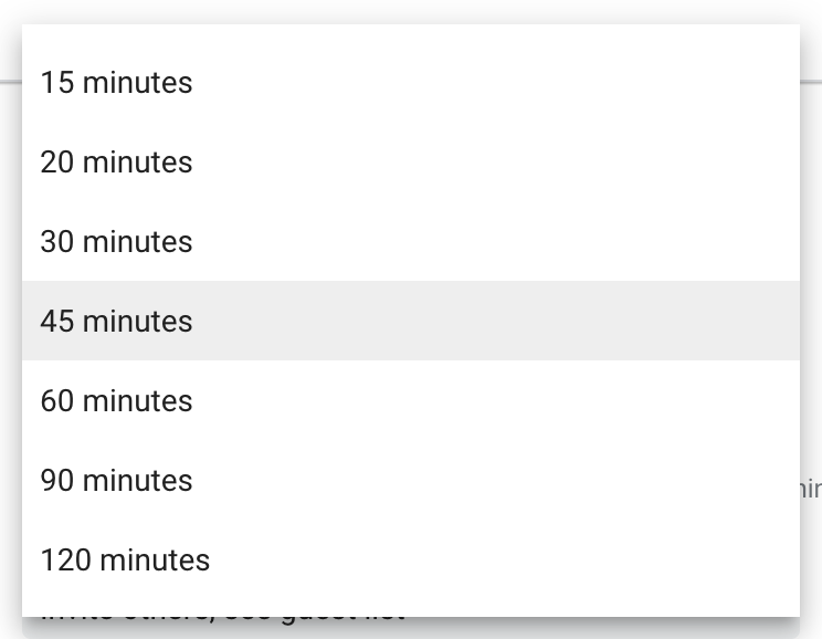Google Calendar Default duration settings