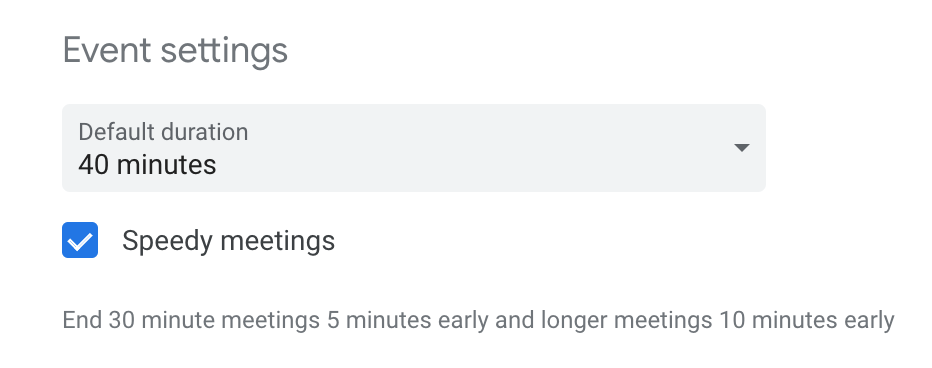 Google Calendar Speedy meetings