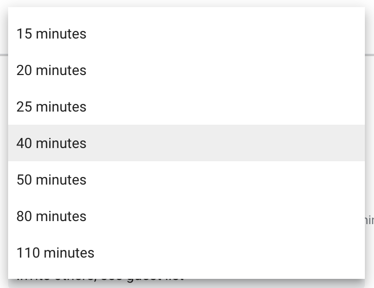 Google Calendar Speedy meetings options